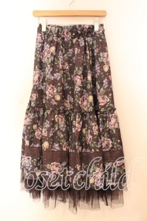 画像: axes femme / ホーリーローズ柄フリルスカート  Dブラウン系 O-25-12-13-081-AX-SK-IG-OS