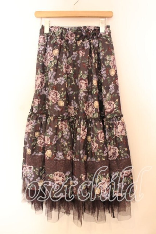 画像1: axes femme / ホーリーローズ柄フリルスカート  Dブラウン系 O-25-12-13-081-AX-SK-IG-OS (1)