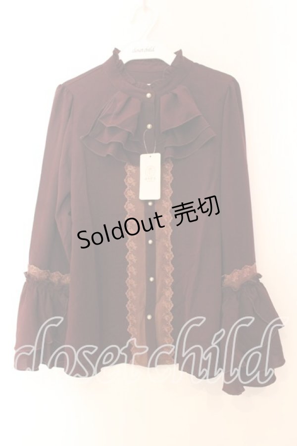 画像1: axes femme / ジャボ風フリルブラウス  ワイン O-25-12-13-083-AX-BL-IG-OS (1)