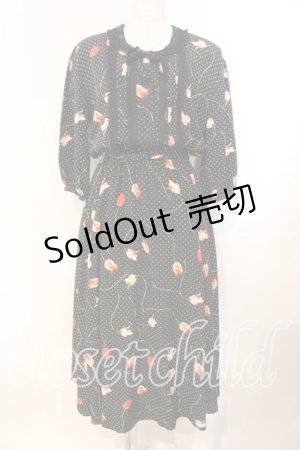 画像: INGEBORG / ドットチューリップワンピース  クロ O-25-12-13-017-LO-OP-IG-ZT523