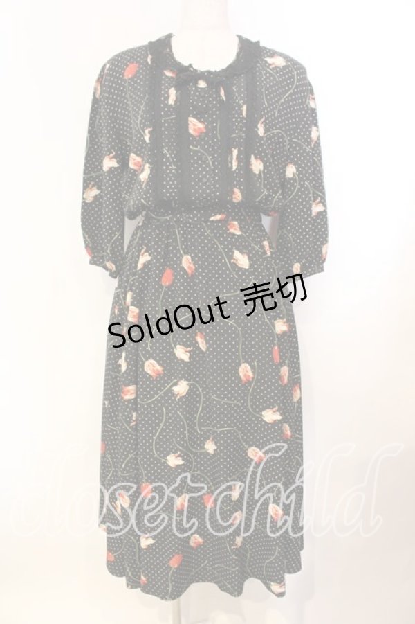 画像1: INGEBORG / ドットチューリップワンピース  クロ O-25-12-13-017-LO-OP-IG-ZT523 (1)
