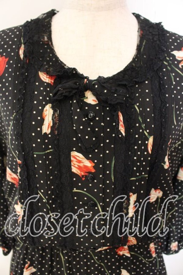 画像2: INGEBORG / ドットチューリップワンピース  クロ O-25-12-13-017-LO-OP-IG-ZT523 (2)