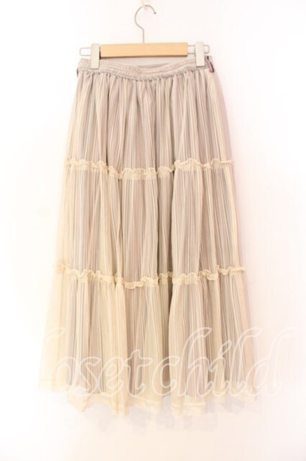 画像2: axes femme / ストライプチュールスカート  ベージュ×アイボリー O-25-12-15-009-AX-SK-IG-OS (2)