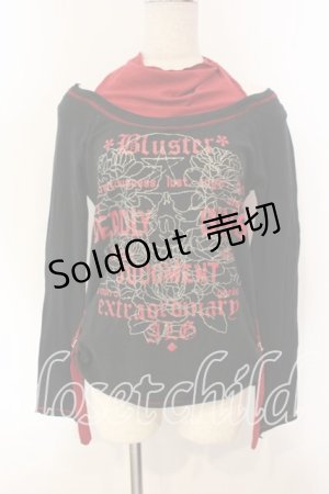 画像: ALGONQUINS / スカルプリントレイヤード風カットソー  ブラック×レッド O-25-12-15-068-AL-TO-IG-OS