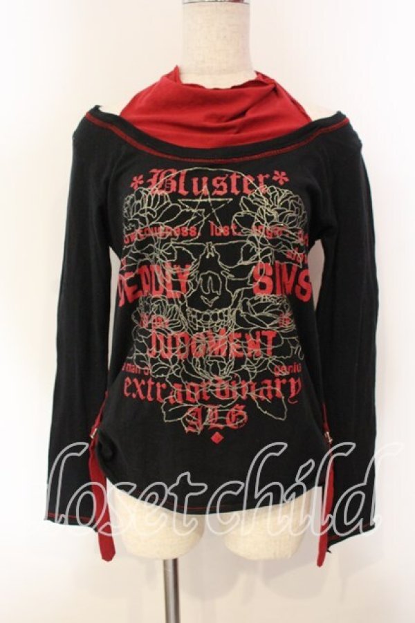 画像1: ALGONQUINS / スカルプリントレイヤード風カットソー  ブラック×レッド O-25-12-15-068-AL-TO-IG-OS (1)