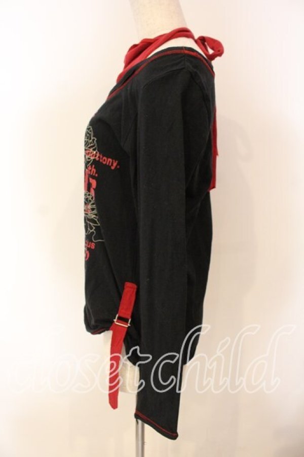 画像2: ALGONQUINS / スカルプリントレイヤード風カットソー  ブラック×レッド O-25-12-15-068-AL-TO-IG-OS (2)