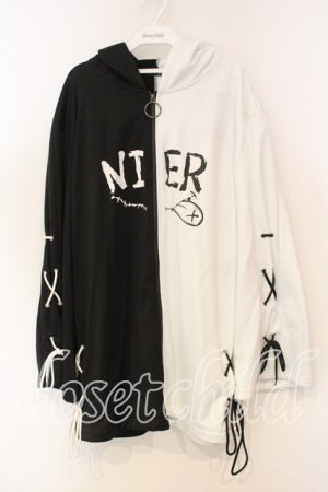 画像: NieR Clothing / TWO-TONE BRAID ZIP OUTER【裏起毛フリース】  ブラック×ホワイト O-25-12-15-069-PU-TO-IG-OS