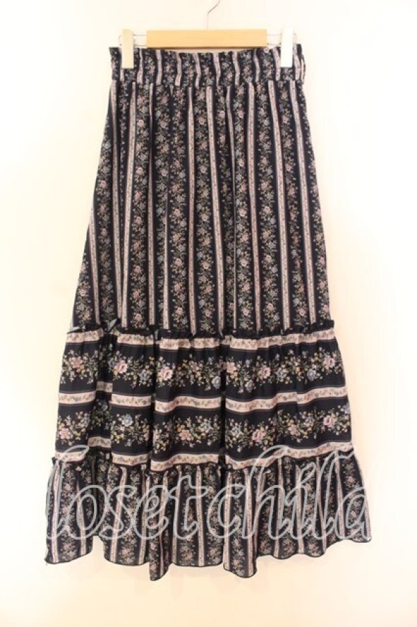 画像1: axes femme / ストライプフラワー柄スカート  ネイビー O-25-12-15-011-AX-SK-IG-OS (1)