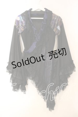 画像: Qutie Frash / メッシュショルダーアシメ着物カーディガン  ブラック×ブルー O-25-12-15-079-QU-JA-OW-OS