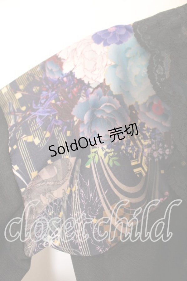 画像3: Qutie Frash / メッシュショルダーアシメ着物カーディガン  ブラック×ブルー O-25-12-15-079-QU-JA-OW-OS (3)