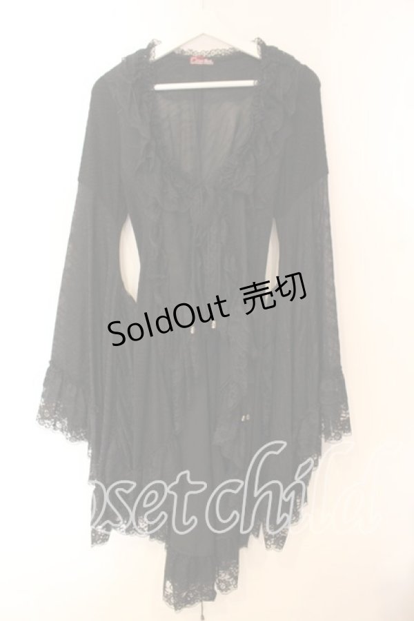 画像1: Qutie Frash / レースフリル着物カーデ  ブラック O-25-12-15-081-QU-TO-OW-OS (1)