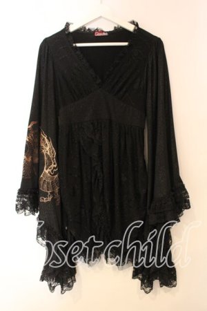 画像: Qutie Frash / 蜘蛛メッシュ振袖ワンピース  ブラック O-25-12-15-082-QU-OP-OW-OS