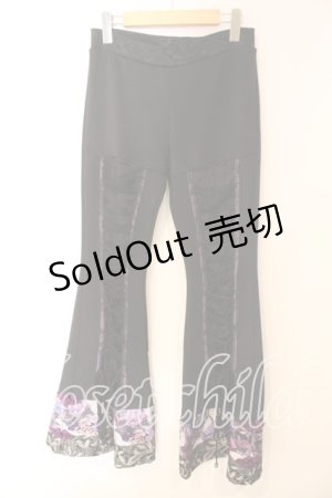 画像: Qutie Frash / ブーツカットパンツ  ブラック×パープル O-25-12-15-089-QU-PA-OW-OS