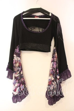 画像: Qutie Frash / メッシュ着物袖トップス  ブラック×パープル O-25-12-15-090-QU-TO-OW-OS