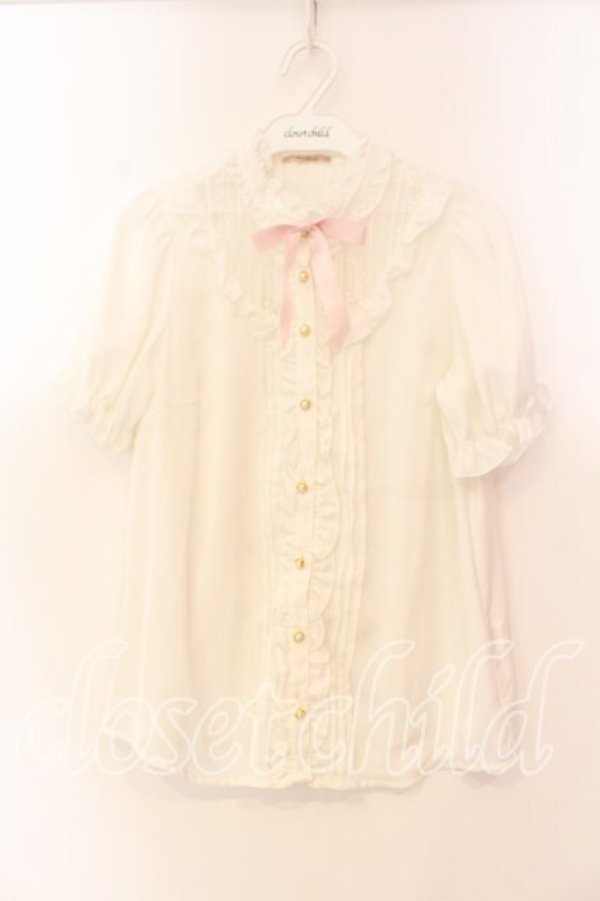 画像1: Amavel / レース切替ハイネック半袖ブラウス M シロ O-25-12-15-019-CA-BL-OW-OS (1)