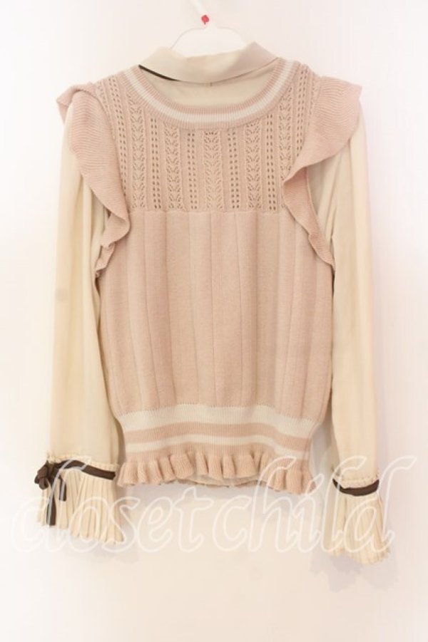 画像2: axes femme POETIQUE / ニットベスト付きブラウス M ピンク×キナリ O-25-12-15-024-AX-TO-OW-OS (2)