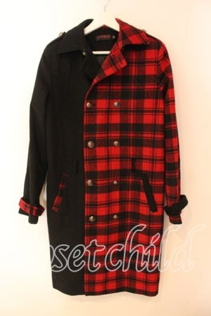 画像: JURY BLACK / チェック切り替えコート M ブラック×レッド O-25-12-15-025-GL-CO-OW-OS