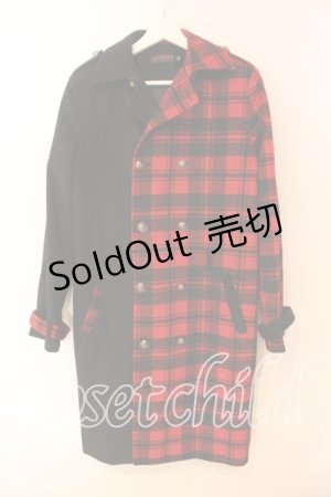 画像: JURY BLACK / チェック切り替えコート M ブラック×レッド O-25-12-15-025-GL-CO-OW-ZT1217W