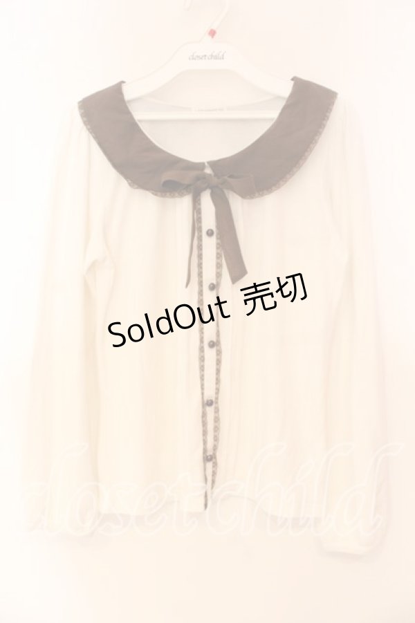 画像1: LODISPOTTO / シフォンカラーカットソー  シロ×ブラウン O-25-12-16-036-LO-TO-IG-ZT1219Z (1)