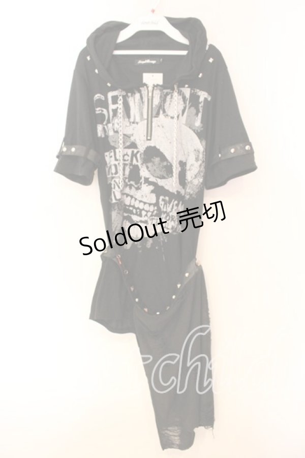 画像1: SEX POT ReVeNGe / ワイヤーフードプリントプルオーバー  ブラック O-25-12-16-040-SP-TO-IG-OS (1)