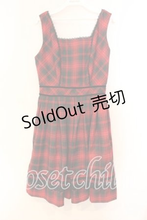 画像: Secret Honey / レース配色チェックジャンパースカート  アカ×クロ O-25-12-16-044-CA-OP-IG-ZT458