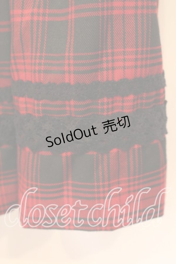 画像2: Secret Honey / レース配色チェックジャンパースカート  アカ×クロ O-25-12-16-044-CA-OP-IG-ZT458 (2)