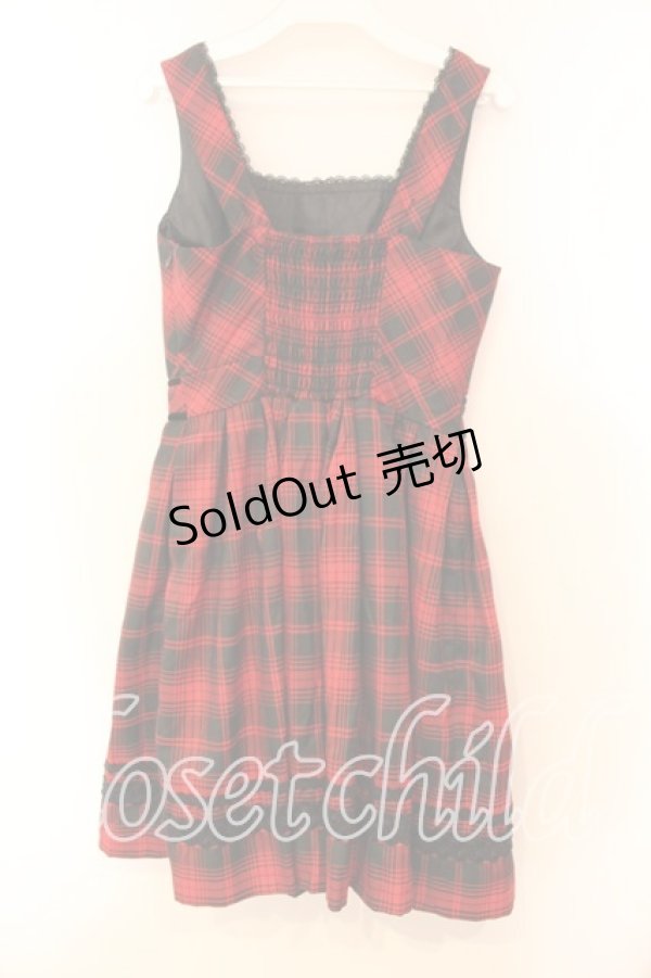 画像3: Secret Honey / レース配色チェックジャンパースカート  アカ×クロ O-25-12-16-044-CA-OP-IG-ZT458 (3)