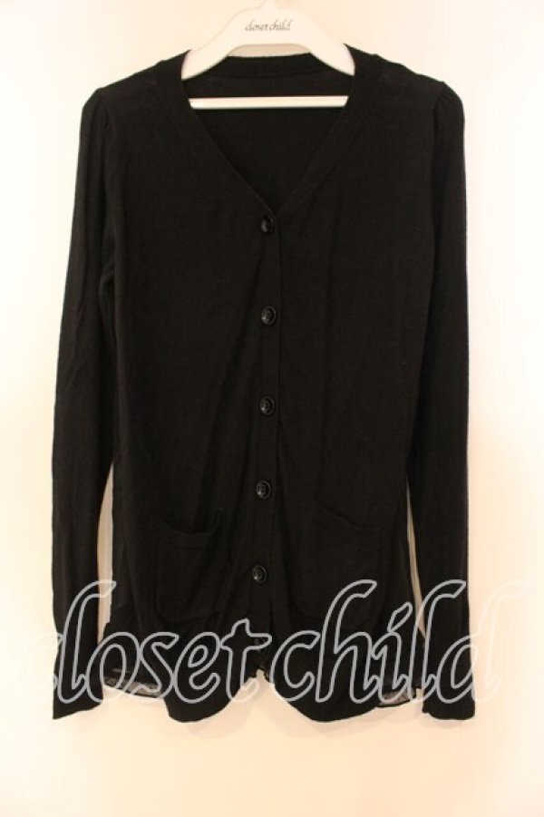 画像1: franche lippee black / バックプリーツカーディガン Ｍ クロ O-25-12-16-072-LO-TO-IG-OS (1)