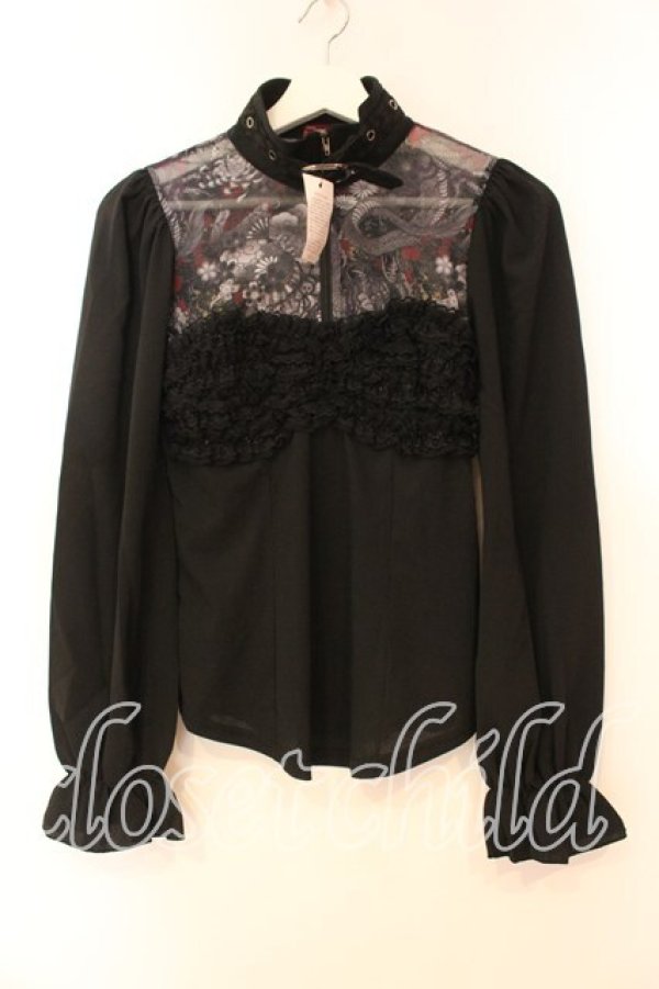 画像1: Qutie Frash / 和柄メッシュブラウス  ブラック O-25-12-16-009-QU-BL-OW-OS (1)