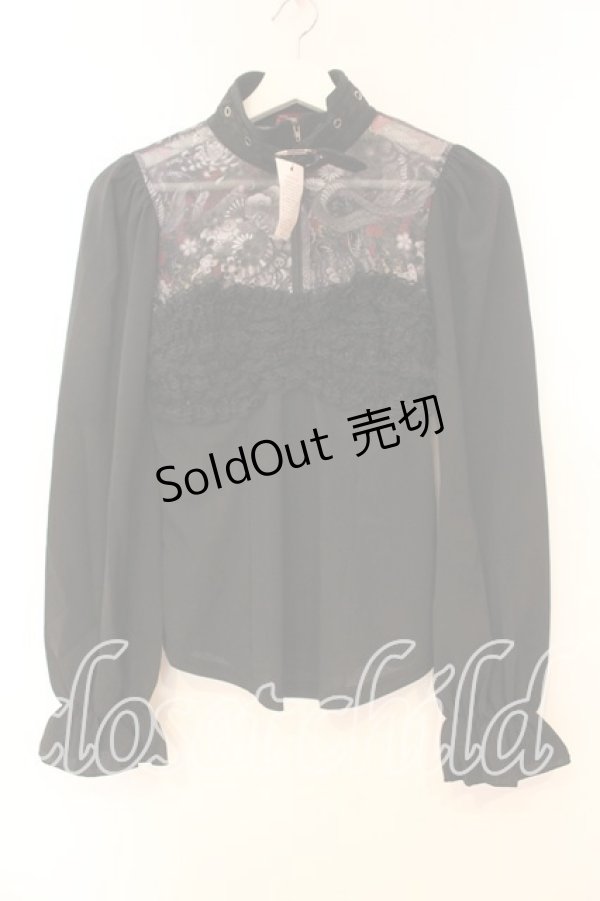 画像1: Qutie Frash / 和柄メッシュブラウス  ブラック O-25-12-16-009-QU-BL-OW-ZY (1)