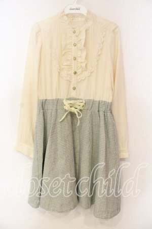 画像: axes femme / 千鳥スカートドッキングワンピース  アイボリー×サックス O-25-12-16-024-AX-OP-IG-OS