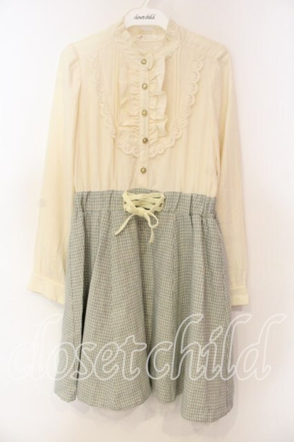 画像1: axes femme / 千鳥スカートドッキングワンピース  アイボリー×サックス O-25-12-16-024-AX-OP-IG-OS (1)