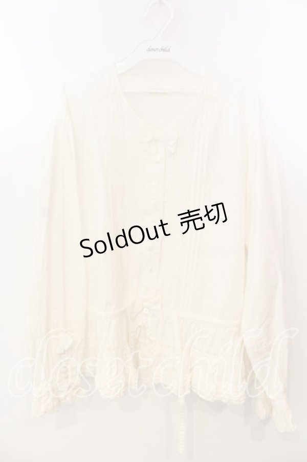 画像1: KETTY / フリルリボンノーカラーブラウス  シロ O-25-12-17-029-EL-BL-IG-OS (1)