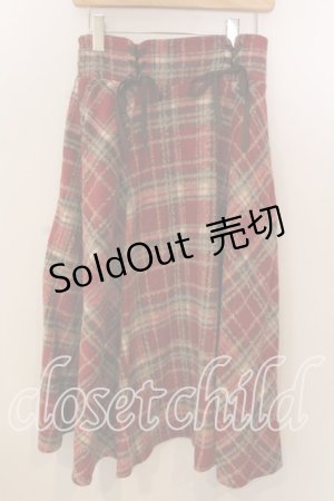 画像: axes femme / レースアップ起毛チェックスカート  アカ系 O-25-12-17-069-AX-SK-IG-OS