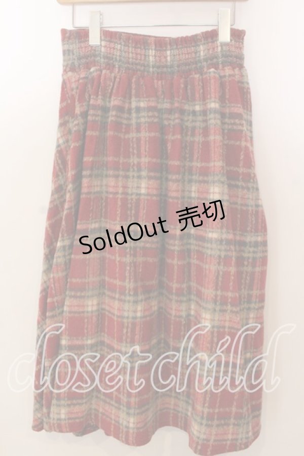 画像2: axes femme / レースアップ起毛チェックスカート  アカ系 O-25-12-17-069-AX-SK-IG-OS (2)