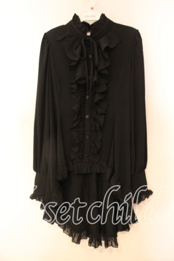 画像1: Qutie Frash / 後ろロングフリルブラウス  ブラック O-25-12-17-007-QU-BL-YM-OS (1)