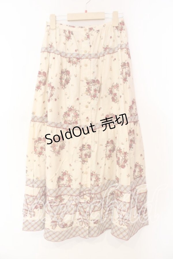 画像1: KETTY / フラワーリースプリントスカート  アイボリー×アカ O-25-12-17-019-EL-SK-IG-OS (1)