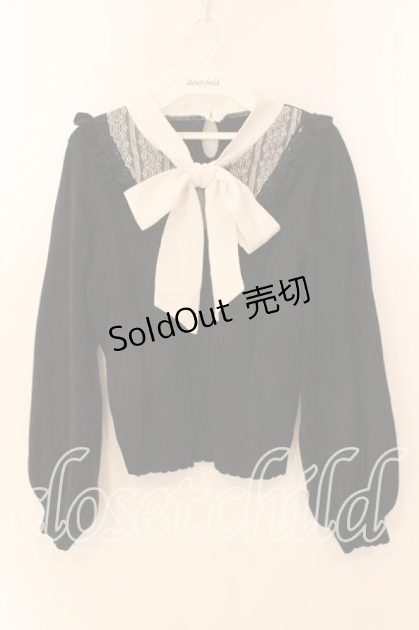 画像1: axes femme / ボウタイブロッキング風ニット  クロ×シロ O-25-12-18-038-AX-TO-IG-OS (1)