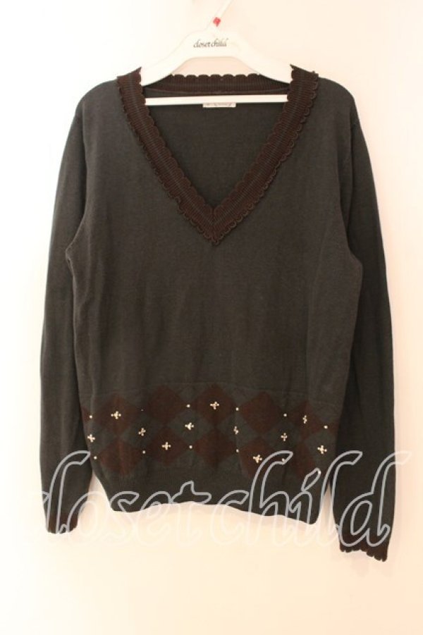 画像1: axes femme / アーガイルニット  グリーン O-25-12-18-042-AX-TO-IG-OS (1)