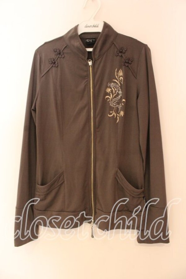 画像1: dragonia / チャイナジップカットソー  チャコール O-25-12-18-048-0-TO-IG-OS (1)