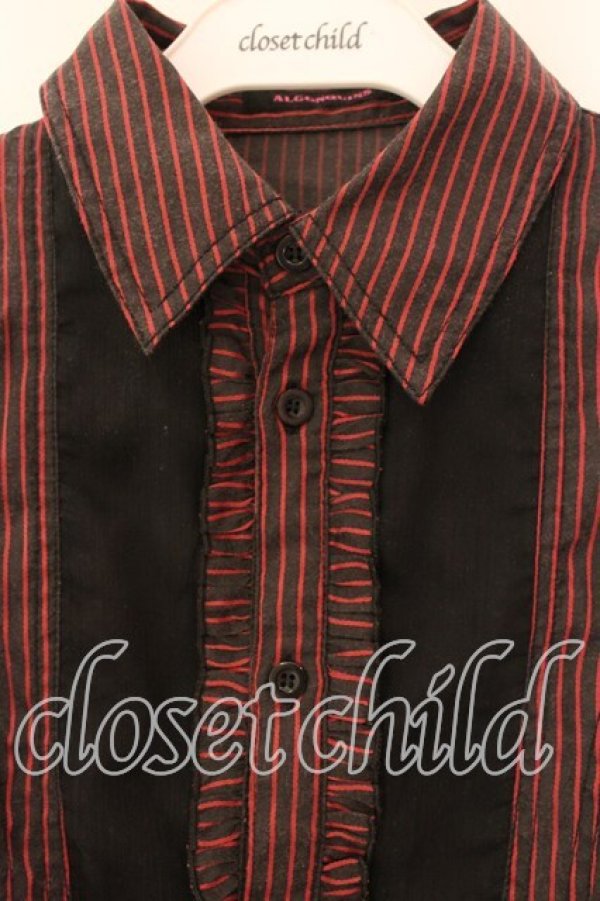 画像2: ALGONQUINS / ストライプフリルブラウス  レッド×ブラック O-25-12-18-051-AL-BL-IG-OS (2)