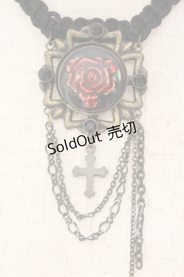 画像2: Ozz Croce / ローズチェーンチョーカー  ブラック×アンティーク×レッド O-25-12-18-060-OO-AC-IG-OS (2)