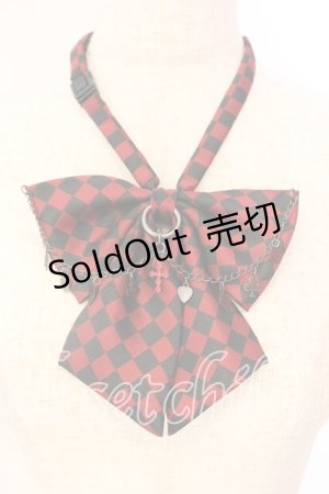 画像: PEACE NOW / チャーム付ダイヤ柄リボンタイ  レッド×ブラック O-25-12-18-063-PU-AC-IG-OS