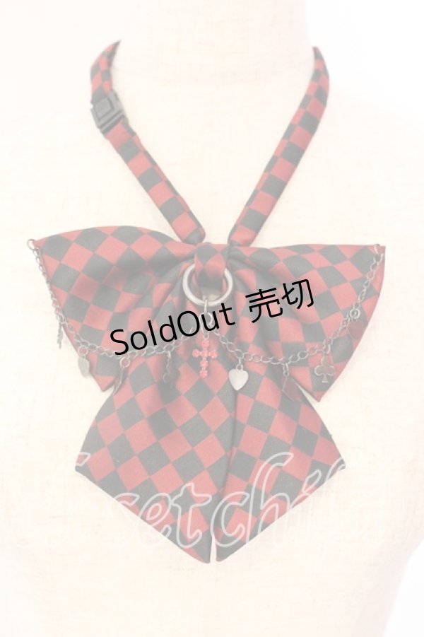 画像1: PEACE NOW / チャーム付ダイヤ柄リボンタイ  レッド×ブラック O-25-12-18-063-PU-AC-IG-OS (1)