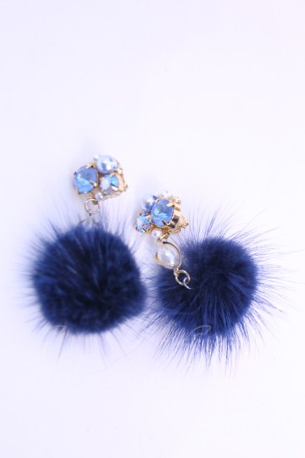 画像1: LILIA / ファーピアス  ネイビー O-25-12-18-1076-LO-AC-IG-OS (1)