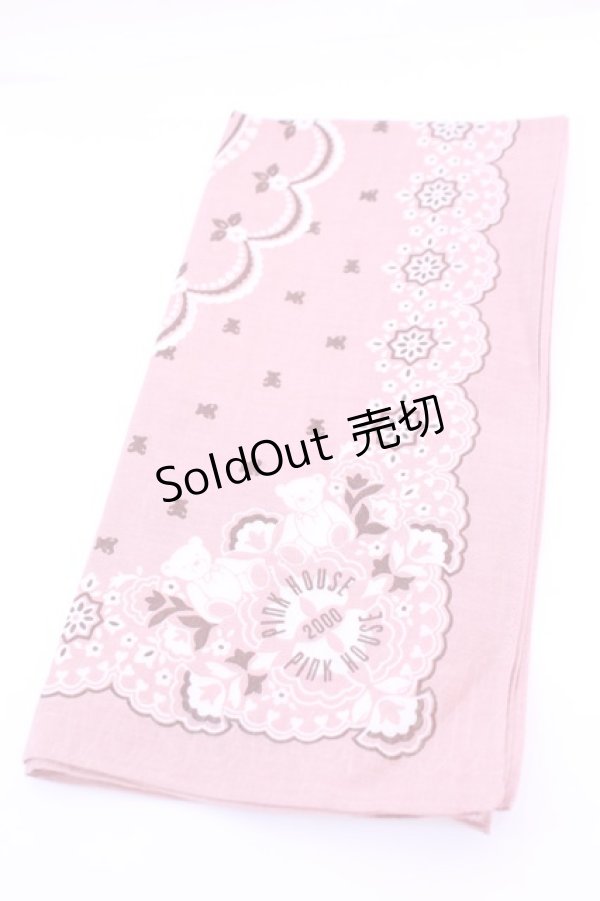 画像1: PINK HOUSE / ハンカチーフ  2000年 くま　バンダナピンク O-25-12-18-1012-LO-ZA-IG-OS (1)