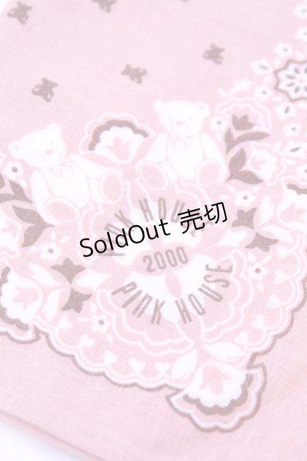 画像2: PINK HOUSE / ハンカチーフ  2000年 くま　バンダナピンク O-25-12-18-1012-LO-ZA-IG-OS (2)