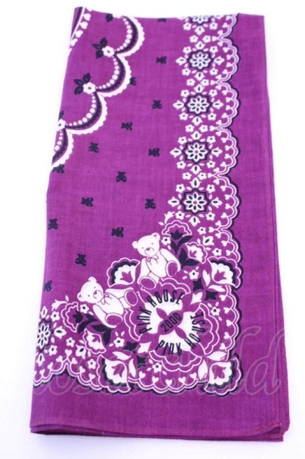 画像1: PINK HOUSE / ハンカチーフ  2000年 くま　バンダナパープル O-25-12-18-1014-LO-ZA-IG-OS (1)