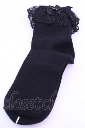 画像: Amavel / チャーム付レースクルーソックス  クロ O-25-12-18-1027-CA-ZA-IG-OS