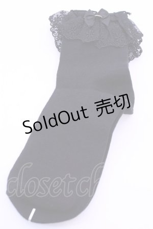 画像: Amavel / チャーム付レースクルーソックス  クロ O-25-12-18-1027-CA-ZA-IG-ZT434-F002